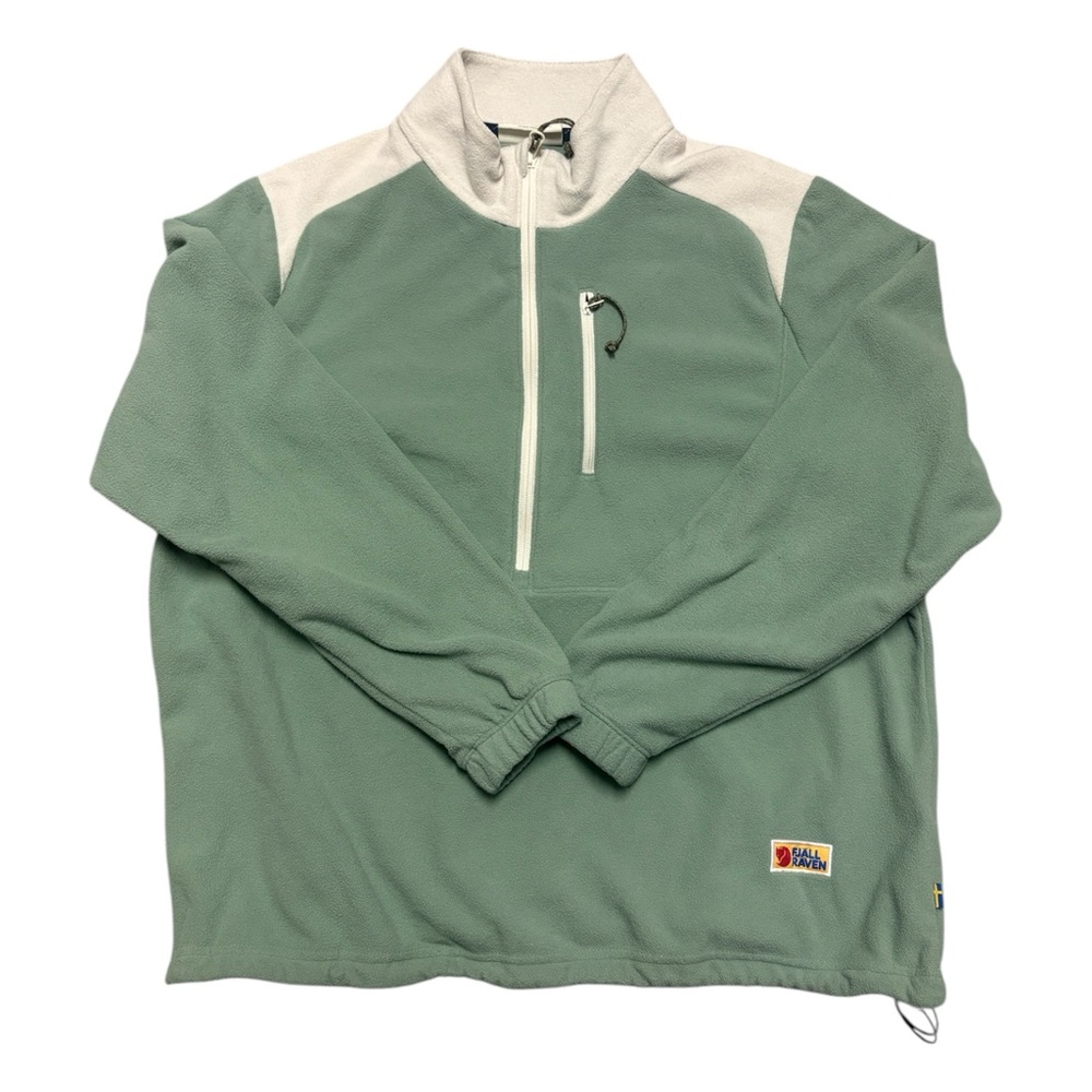 Fjallraven Quarter Zip Sweater, Size XL Women's, Green and Cream